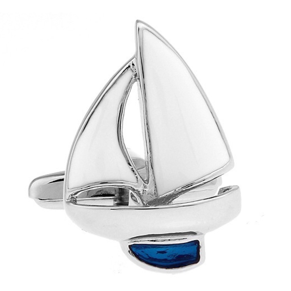 White and Blue Sailboat Cufflinks - Picture 3 of 16
